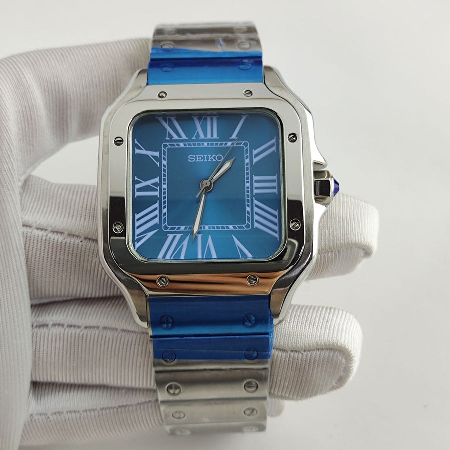 Seiko Mod Santos Bleu – Montre Automatique Boîtier Carré NH35 | ValtikWatches
