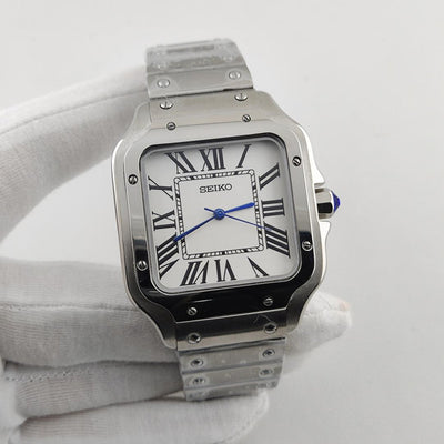 Seiko Mod Santos Blanc – Montre Automatique Boîtier Carré NH35 | ValtikWatches