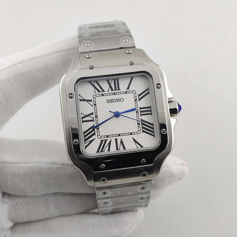 Seiko Mod Santos Blanc – Montre Automatique Boîtier Carré NH35 | ValtikWatches