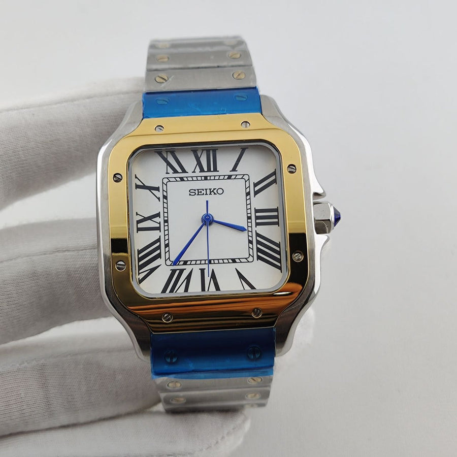 Seiko Mod Santos Or – Montre Automatique Boîtier Carré Gold NH35 | ValtikWatches