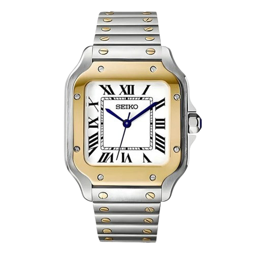 Seiko Mod Santos Or – Montre Automatique Boîtier Carré Gold NH35 | ValtikWatches