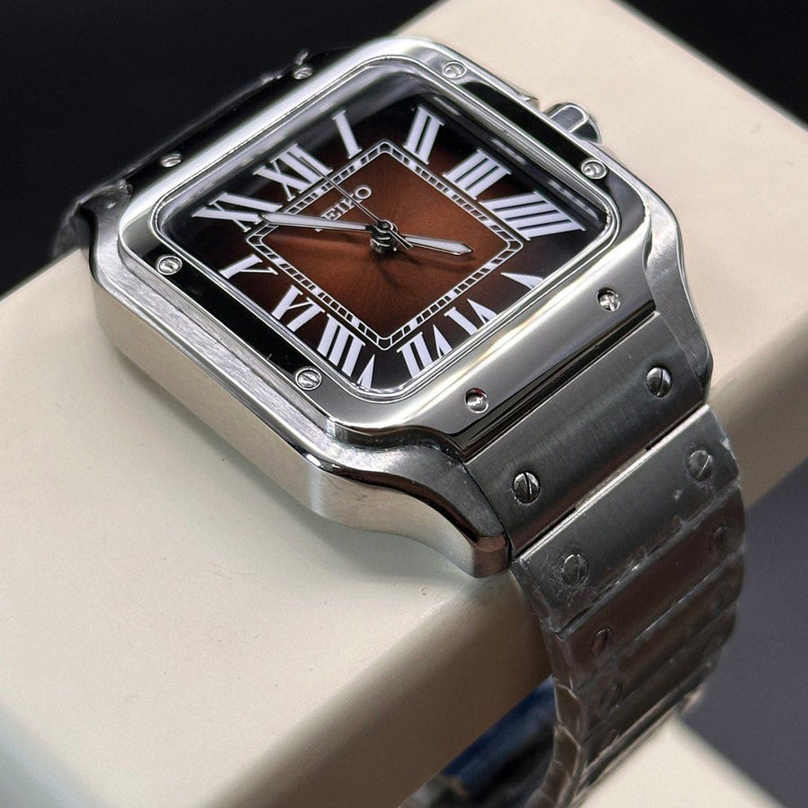 Seiko Mod Santos Chocolat – Montre Automatique Boîtier Carré NH35 | ValtikWatches