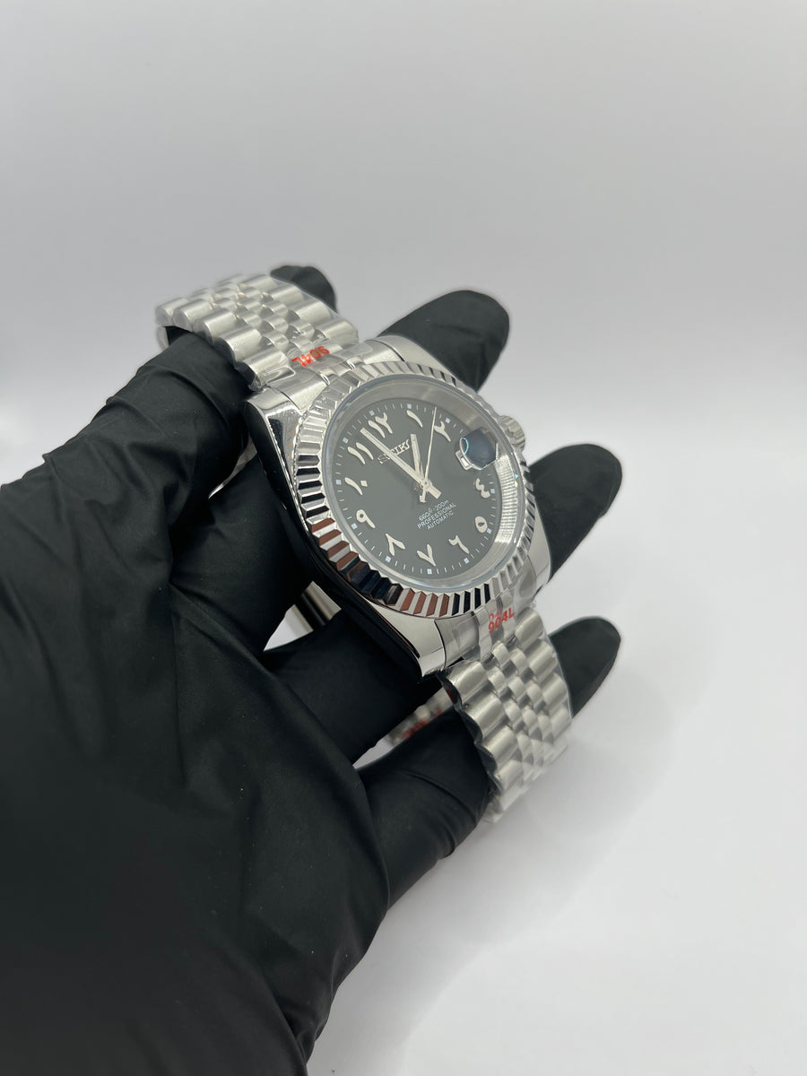 Seiko Mod Date Just Arabic Dial Noire – Montre NH35 | ValtikWatches