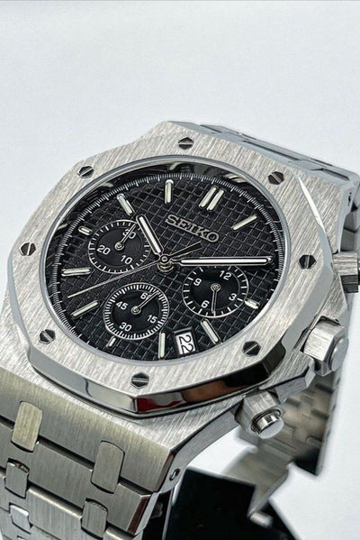 Seiko Mod Royal Oak Chronograph Noire – Montre Chrono VK63 | ValtikWatches