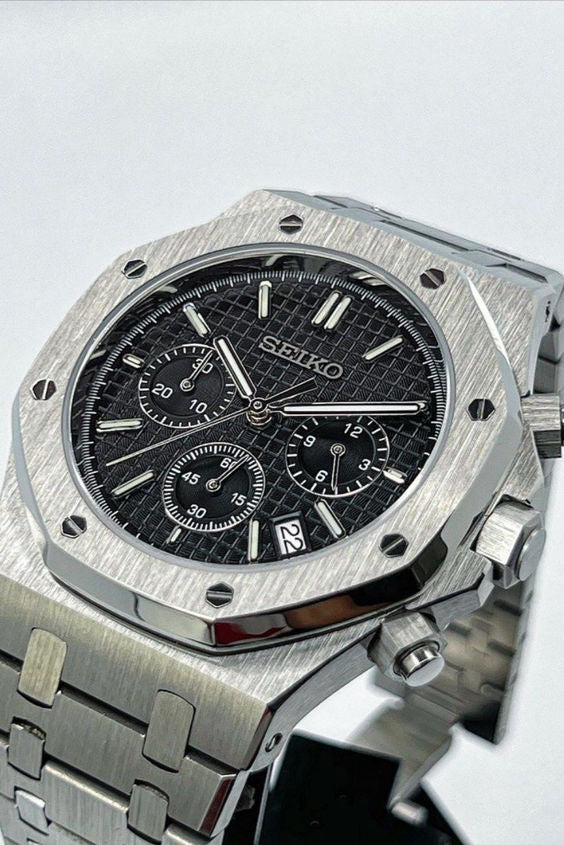 Seiko Mod Royal Oak Chronograph Noire – Montre Chrono VK63 | ValtikWatches