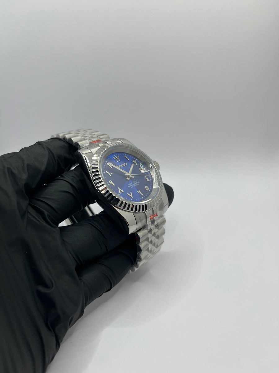 Seiko Mod Date Just Arabic Dial Bleu – Montre NH35 | ValtikWatches