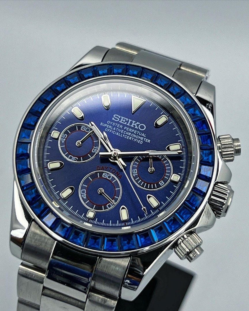 Seiko Mod Daytona Zircon Bleue
