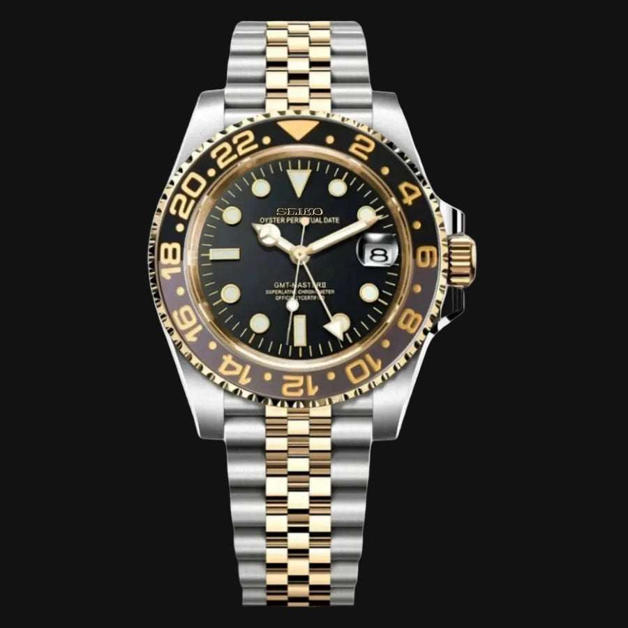 Seiko Mod GMT Bruce Wayne Dorée – Montre GMT NH34 | ValtikWatches