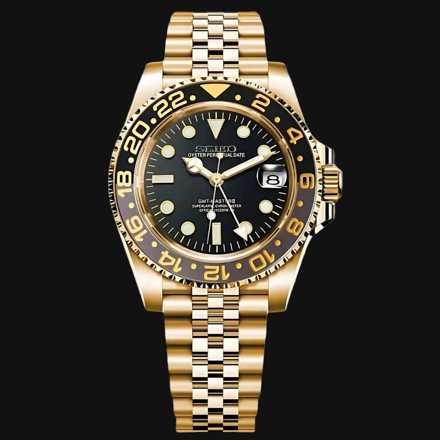 Seiko Mod GMT Bruce Wayne Full Or – Montre GMT NH34 | ValtikWatches