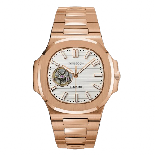 Seiko Mod Nautilus Or Rose Blanche Ouverte – Squelette NH38 | ValtikWatches