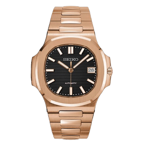Seiko Mod Nautilus Or Rose Noire – Montre NH35 | ValtikWatches