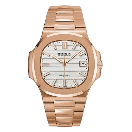 Seiko Mod Nautilus Or Rose Blanche – Montre NH35 | ValtikWatches