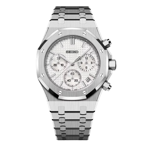 Seiko Mod Royal Oak Chronograph Blanche – Montre Chrono VK63 | ValtikWatches